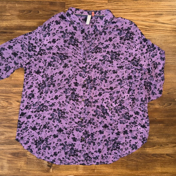 PILCRO Anthropologie Romy Button Down Purple Floral Size XLP - Picture 11 of 14